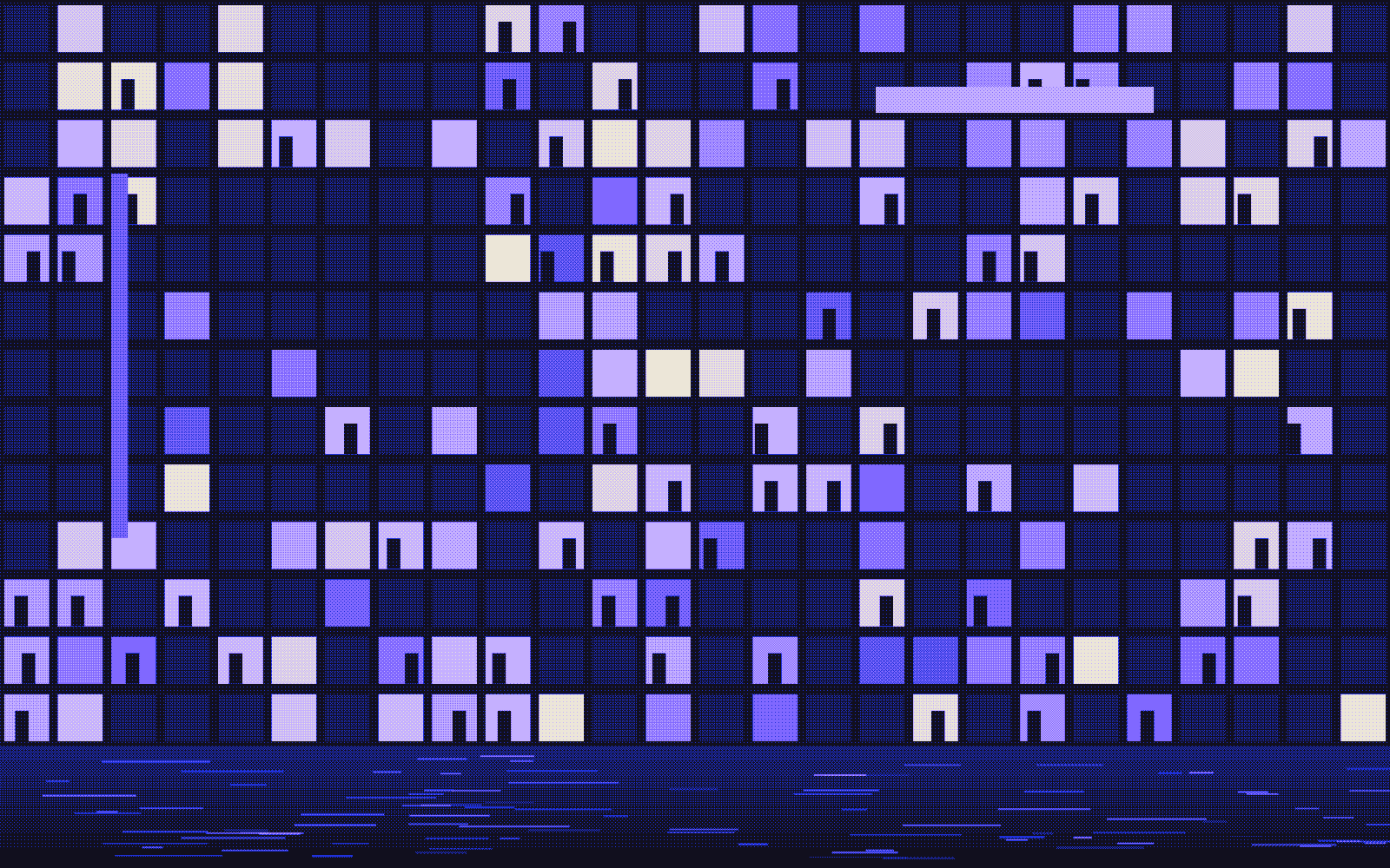 The picture under the riso night look. Move to aim the chain (rgb shift, smear), click to keep, pick effects in the strip of 48 columns below.